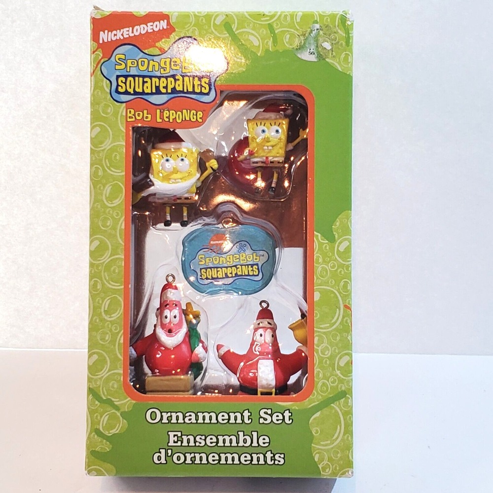 2007 Nick Spongebob Squarepants 5 Piece Mini Holiday Christmas Ornament Set